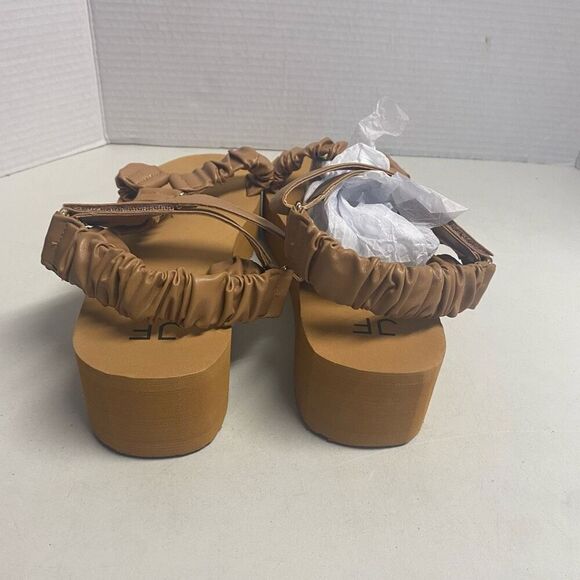 JUST FAB Taneisa Women’s Rusched Strap Wedge Sandal Size 9 Tan - Picture 10 of 12